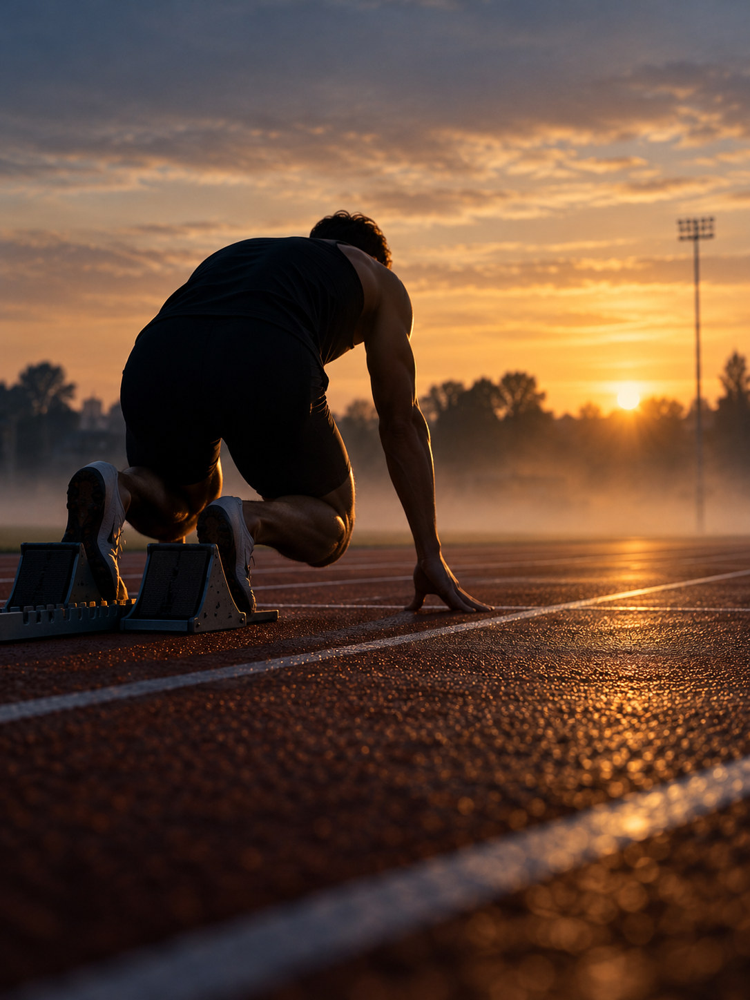 A sprinter in the blocks