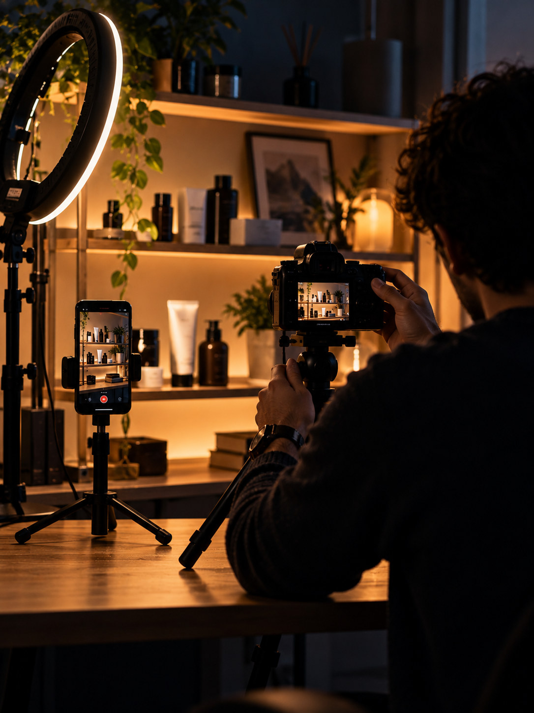 A creator setting up a camera